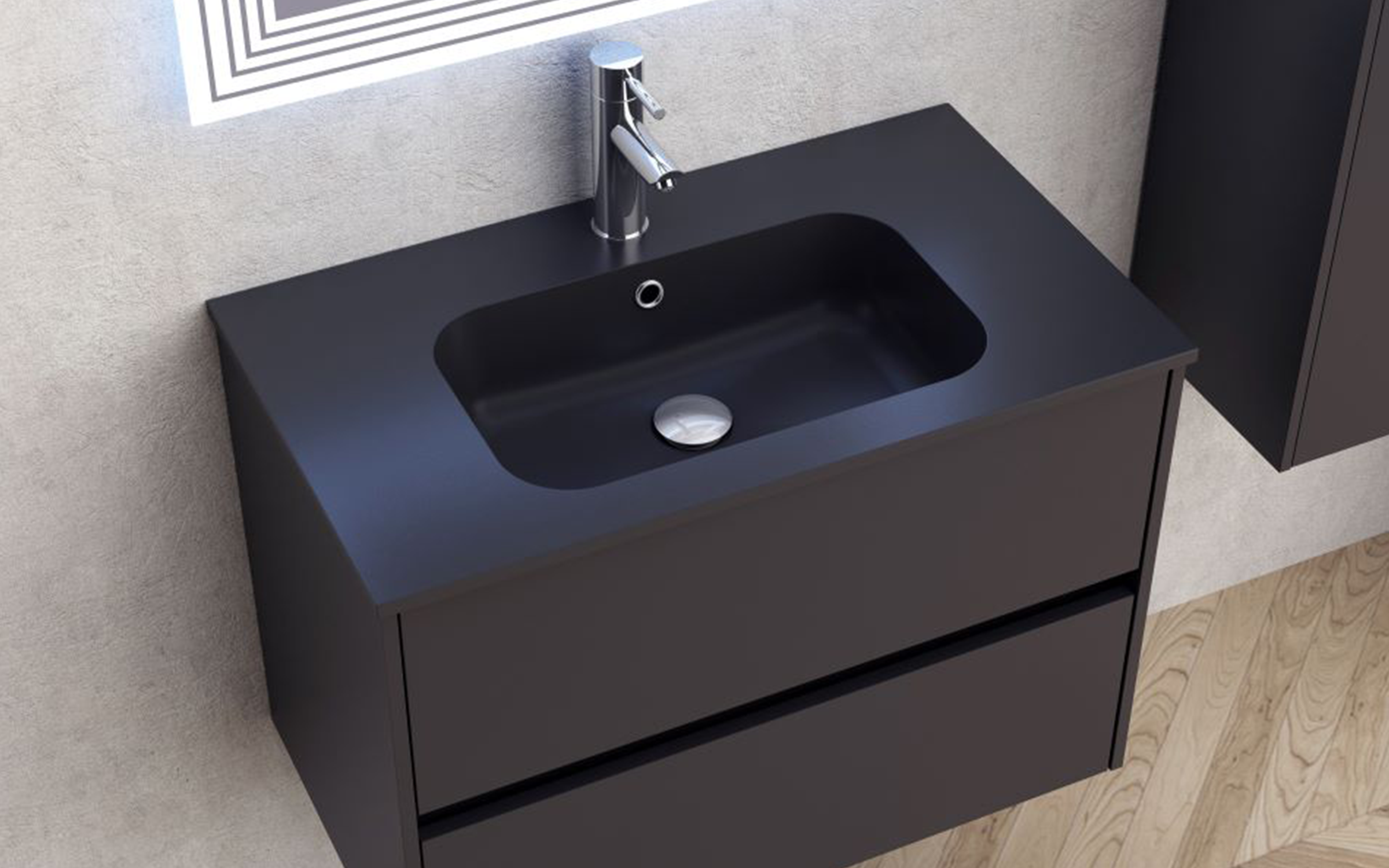 PVC bathroom cabinet with sink ICP7955MB Blake, black matt  2